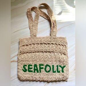 Seafolly Beige and Green Crochet Tote